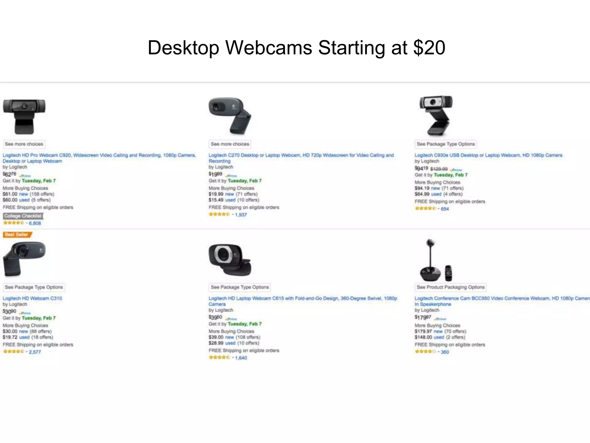 Desktop Webcams Starting at $20
 