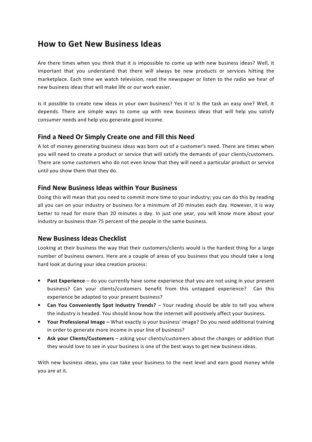 How To Get New Business Ideas