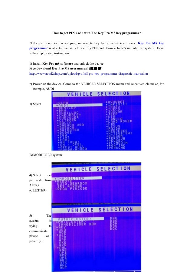 How to get pin code with the key pro m8 key programmer