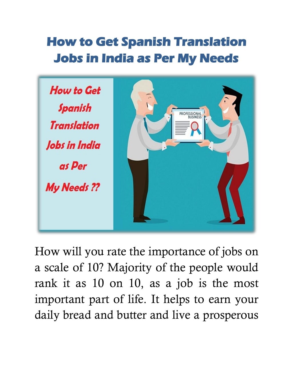 How to Get Spanish Translation Jobs in India as Per My Needs