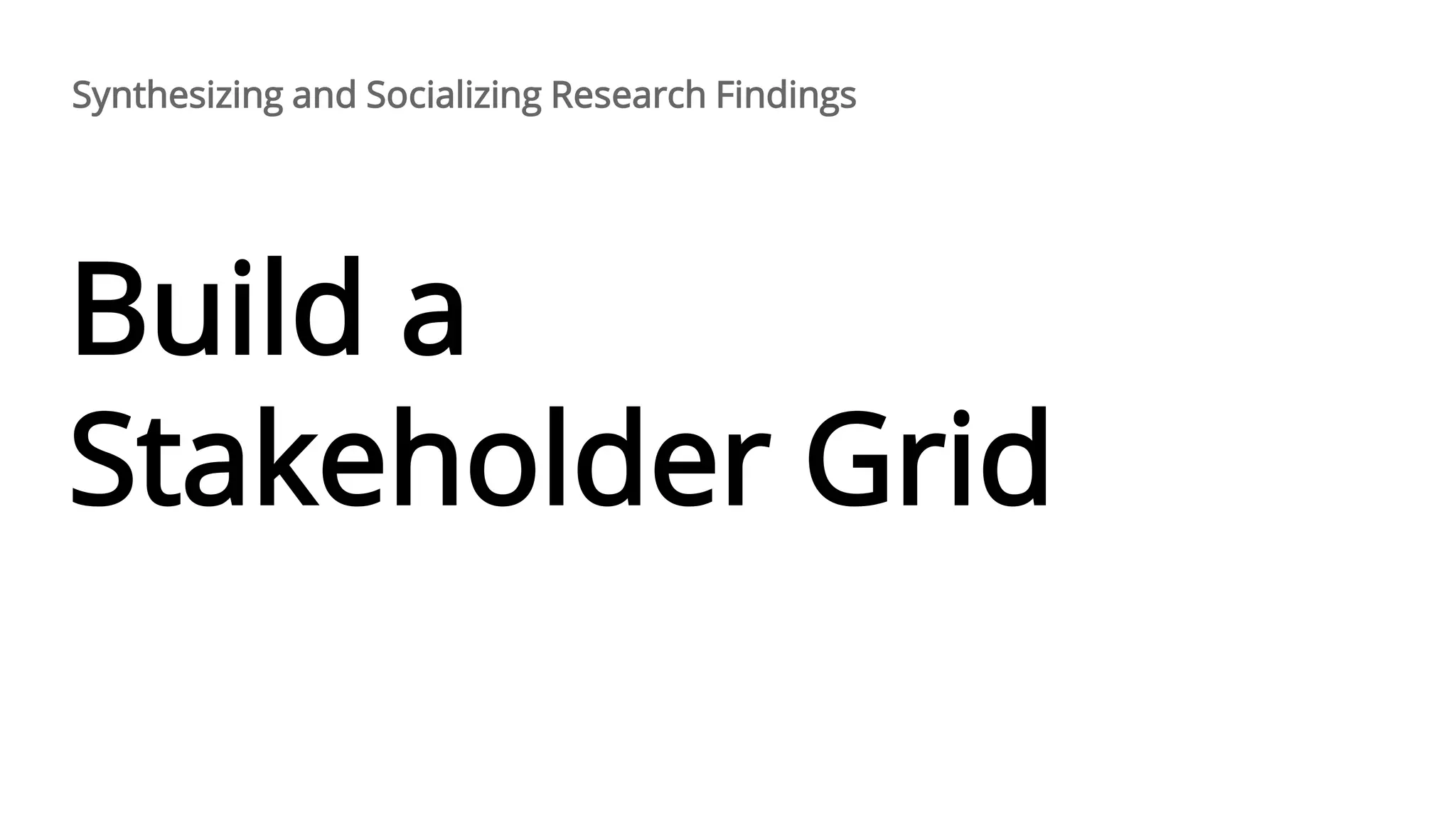 Build a
Stakeholder Grid
Synthesizing and Socializing Research Findings
 