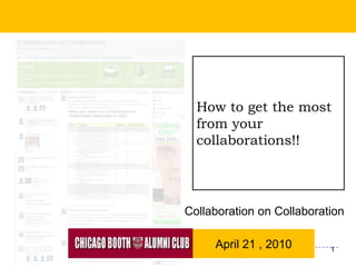 1 How to get the most from your collaborations!! Collaboration on Collaboration April 21 , 2010 1 