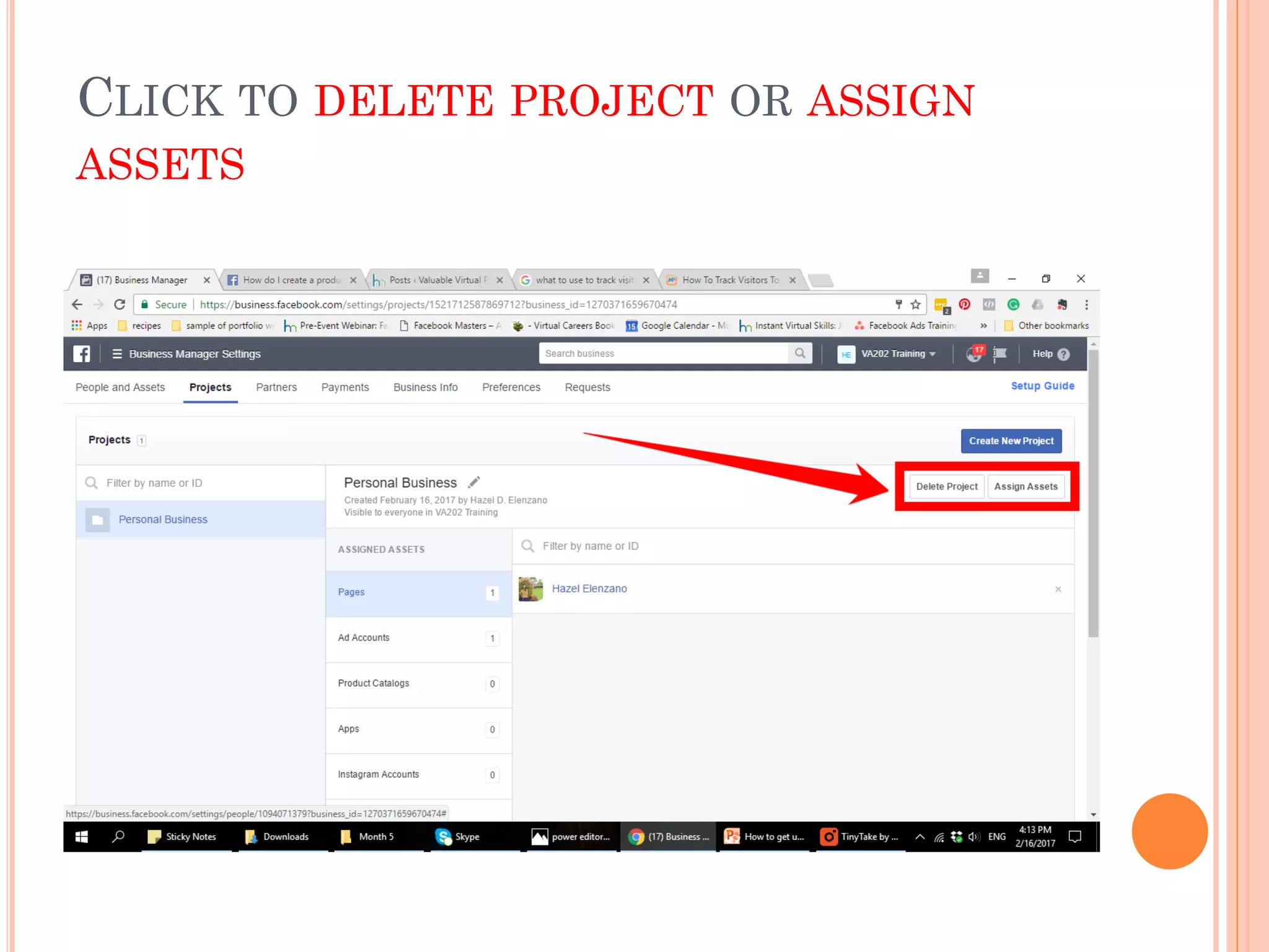 CLICK TO DELETE PROJECT OR ASSIGN
ASSETS
 