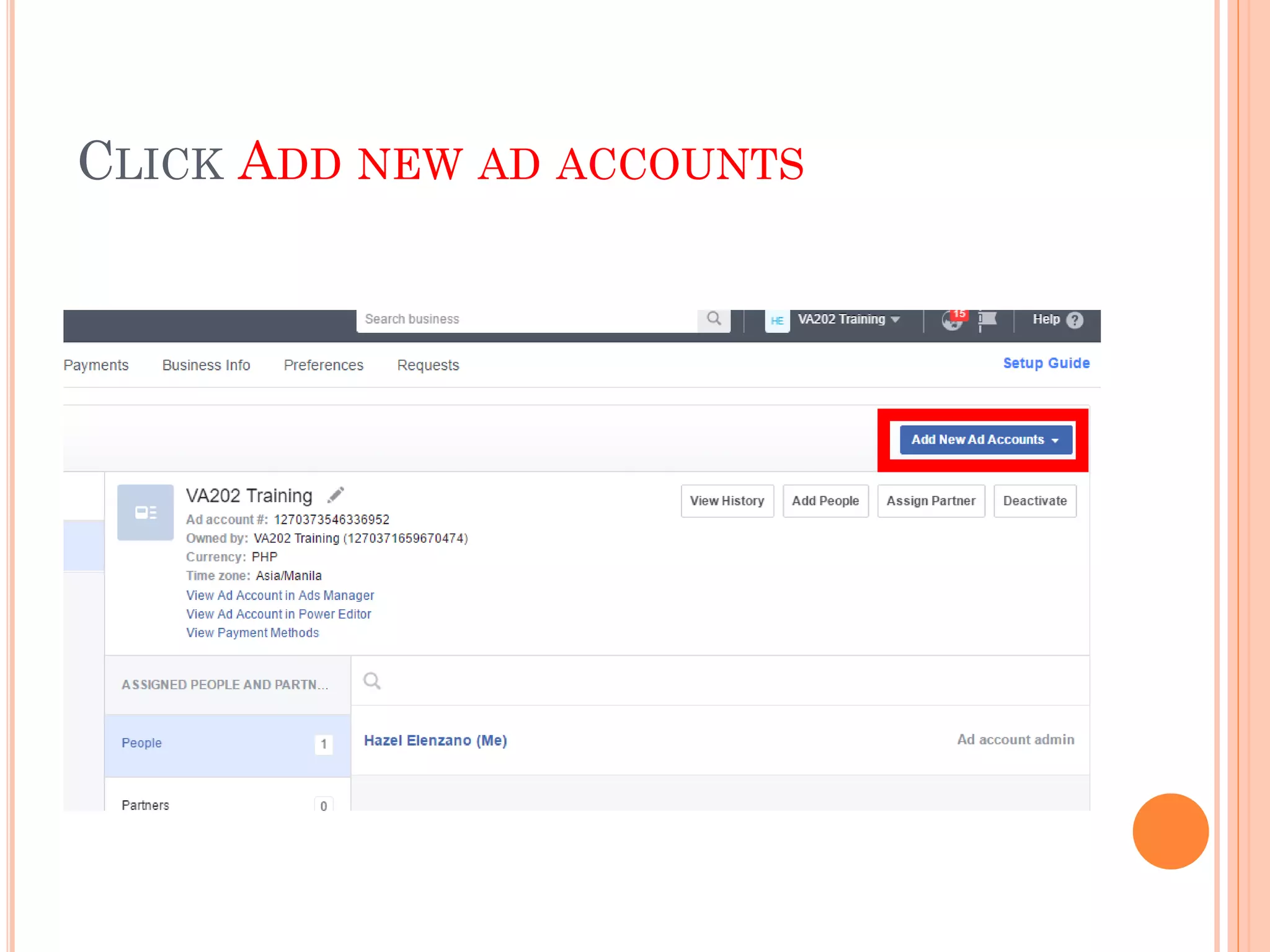CLICK ADD NEW AD ACCOUNTS
 