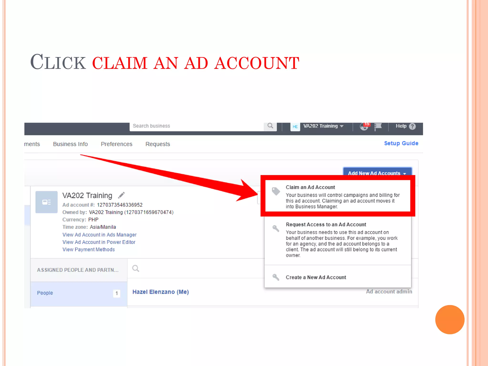 CLICK CLAIM AN AD ACCOUNT
 