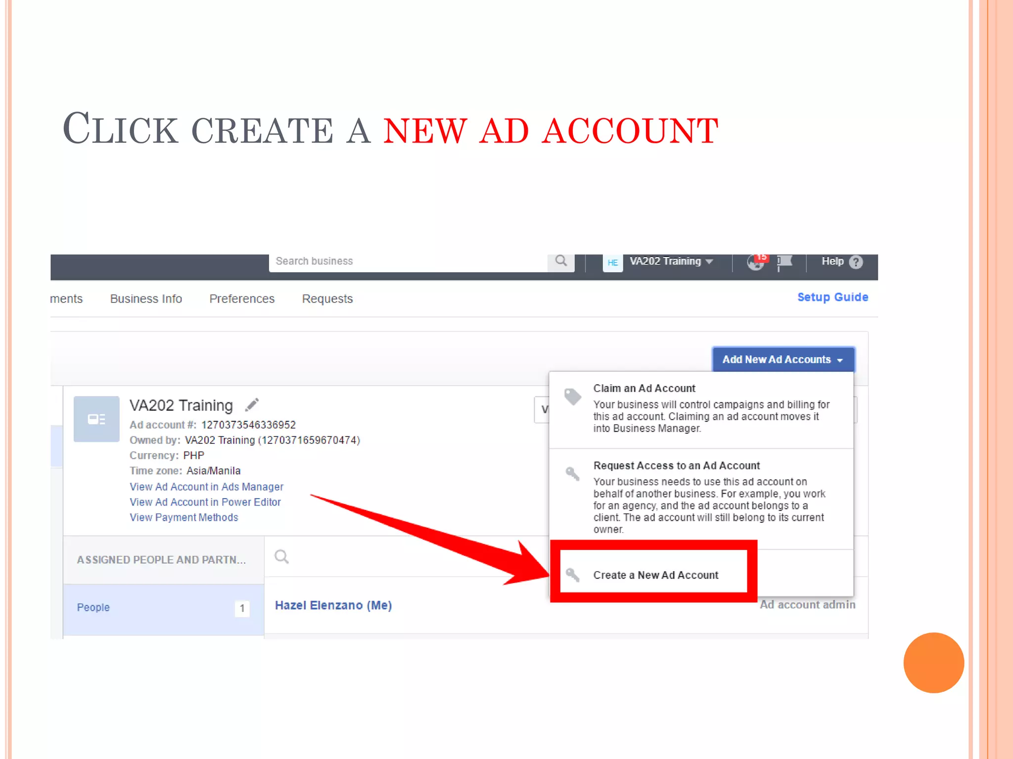 CLICK CREATE A NEW AD ACCOUNT
 