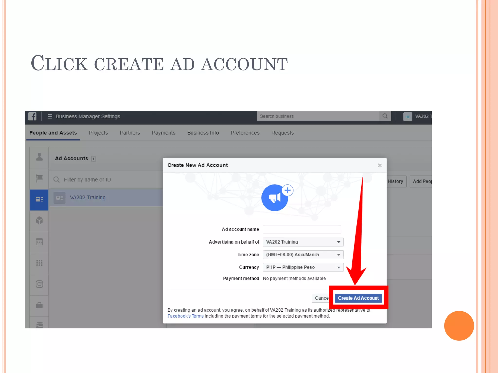 CLICK CREATE AD ACCOUNT
 