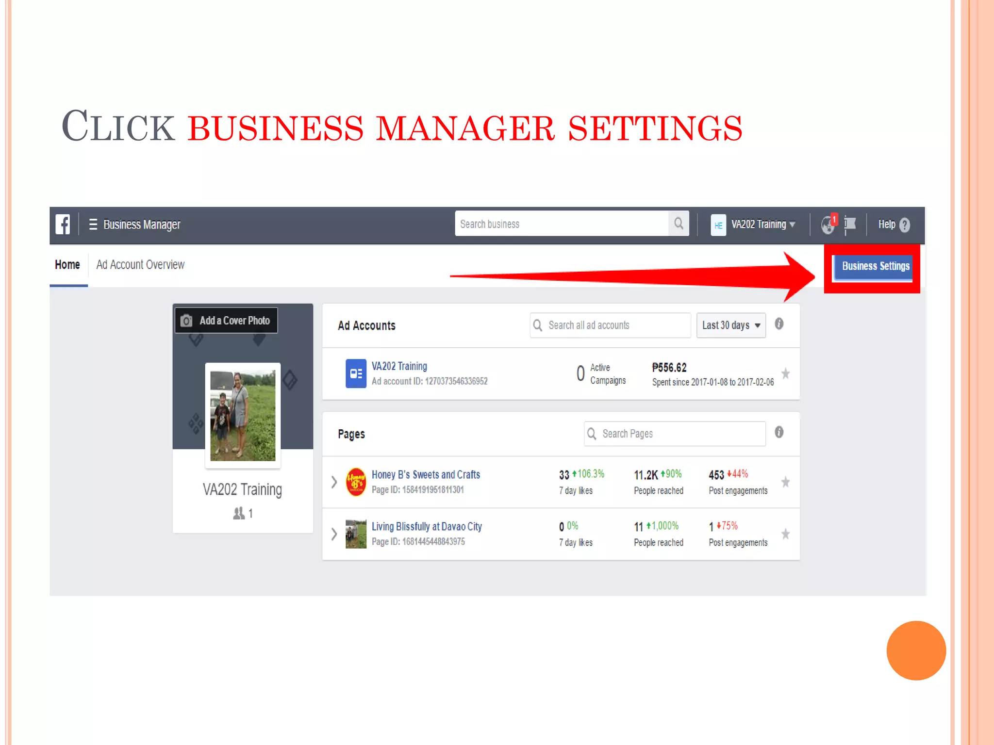CLICK BUSINESS MANAGER SETTINGS
 
