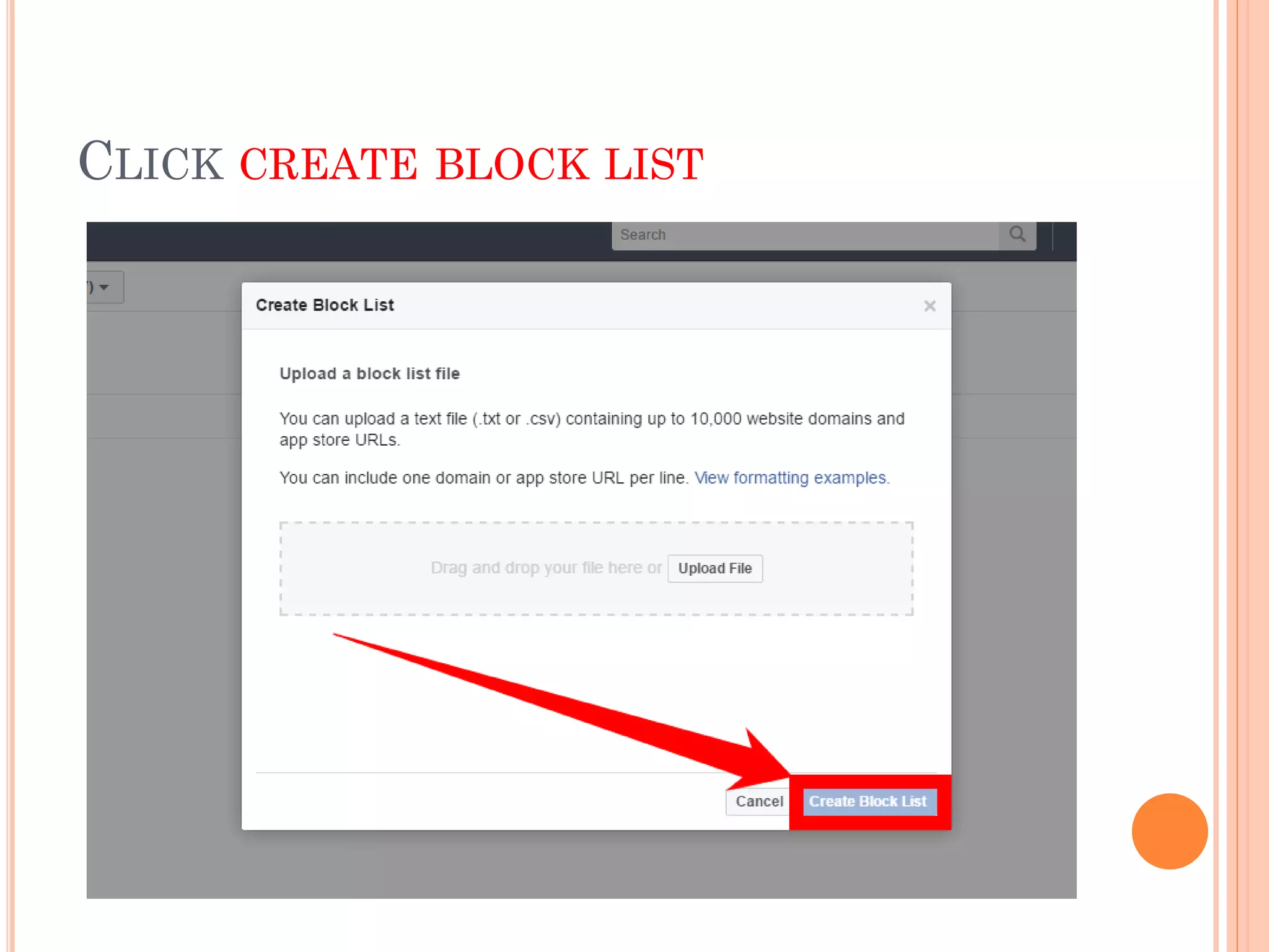 CLICK CREATE BLOCK LIST
 
