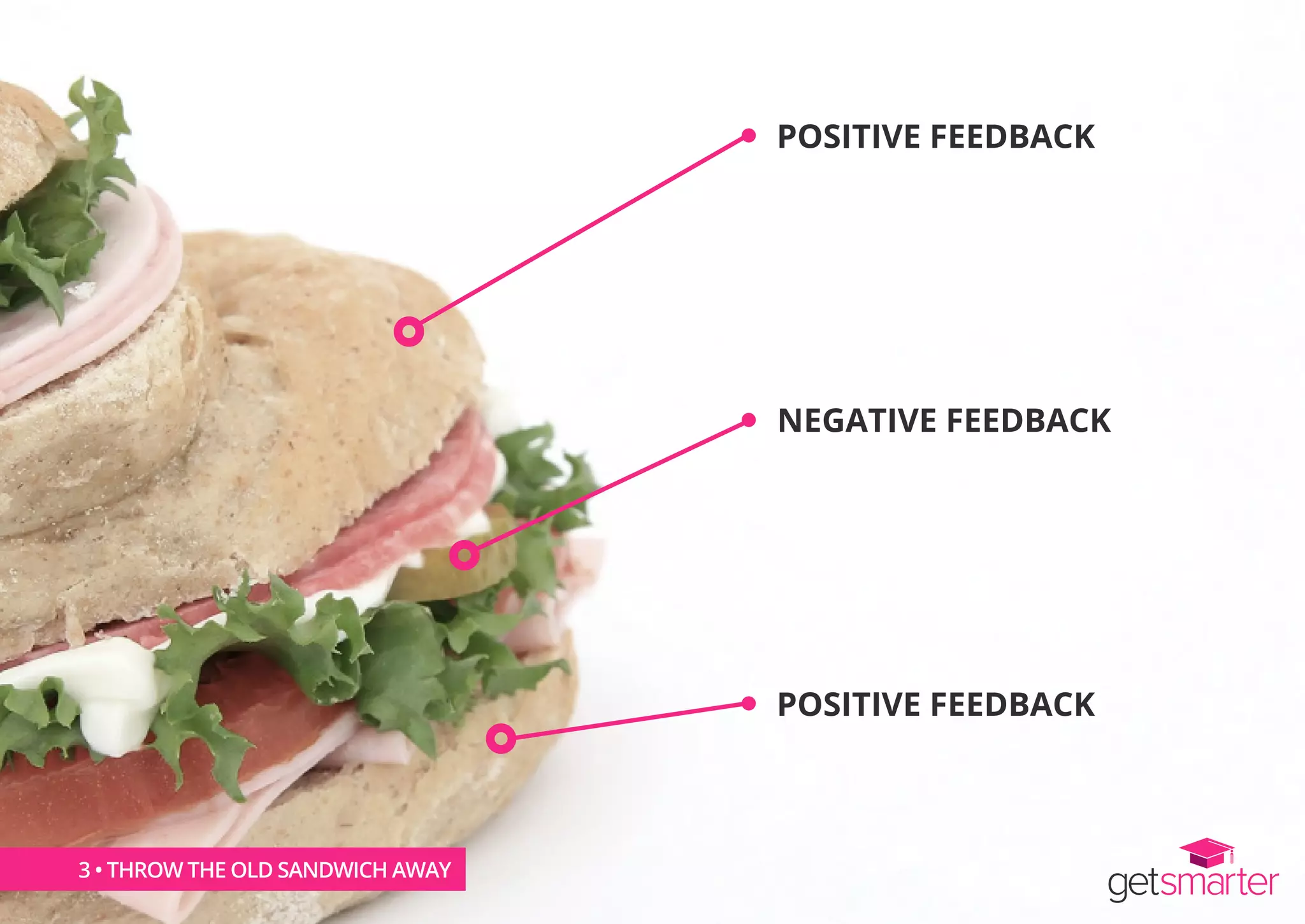 POSITIVE FEEDBACK
NEGATIVE FEEDBACK
POSITIVE FEEDBACK
3 • THROW THE OLD SANDWICH AWAY
 