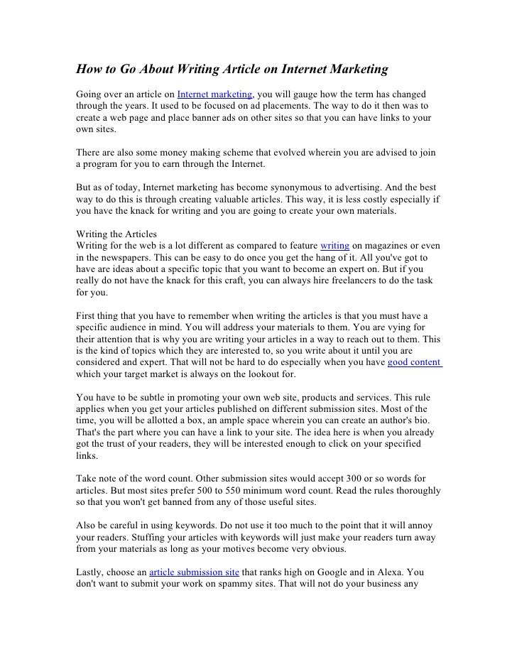 How To Go About Writing Article On Internet Marketing