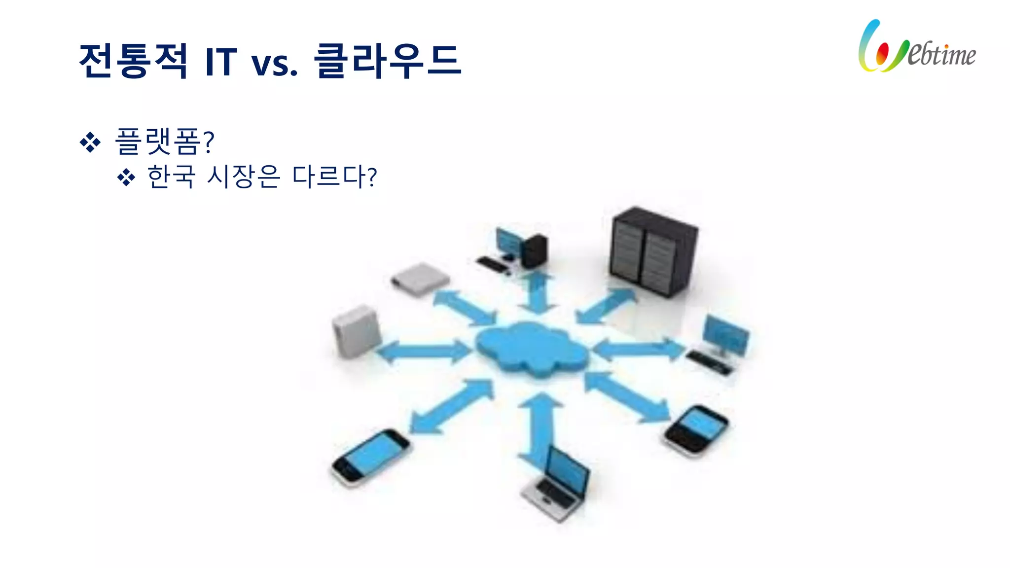전통적 IT vs. 클라우드
 플랫폼?
 한국 시장은 다르다?
 