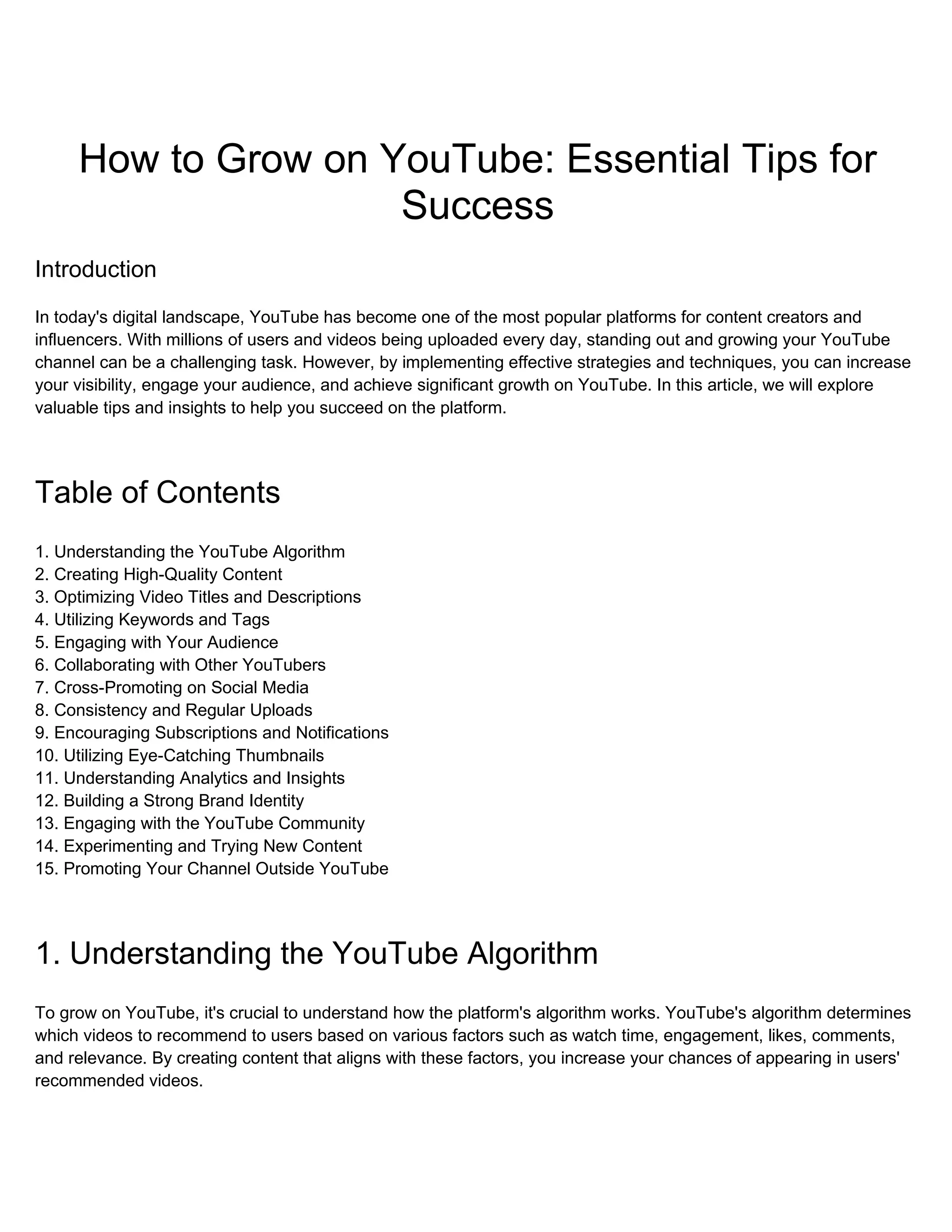 How to Grow on YouTube: Essential Tips for Success | PDF