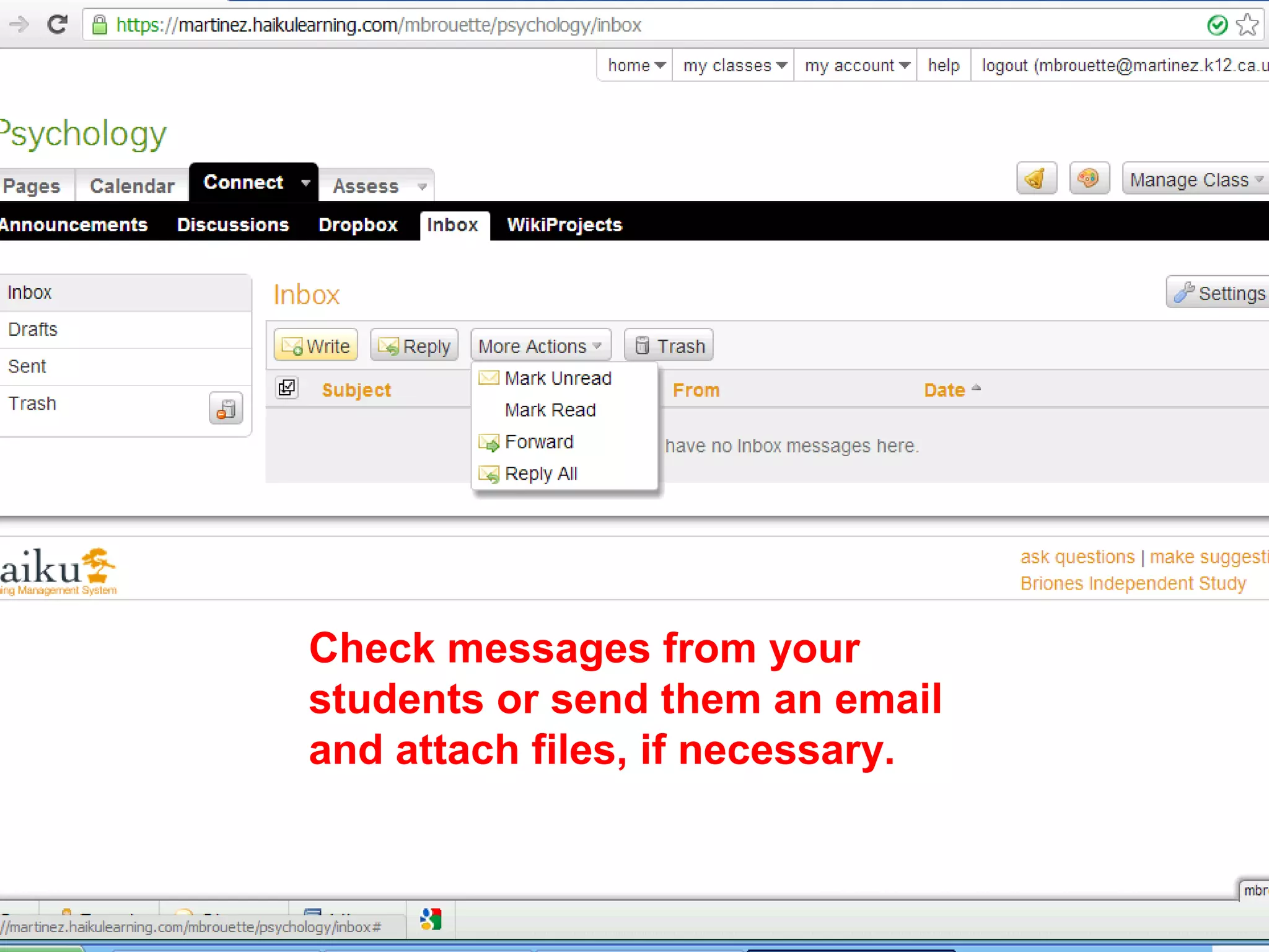 66666666
How to useHow to use
Check messages from your
students or send them an email
and attach files, if necessary.
 