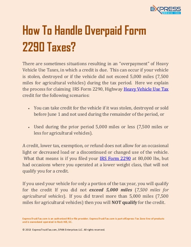 How To Handle Overpaid Highway Heavy Vehicle Use Tax Form 2290?