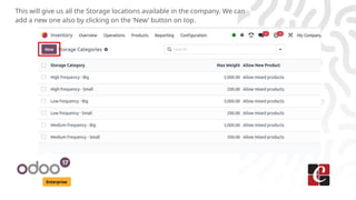 Enterprise
This will give us all the Storage locations available in the company. We can
add a new one also by clicking on the ‘New’ button on top.
 