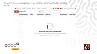 Enterprise
Here, let’s create a new putaway rule clicking on the ‘New’ button from the
top left.
 