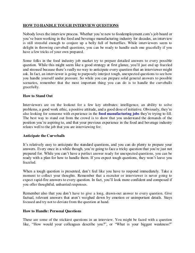 how to handle tough interview questions how to handle interview questions
