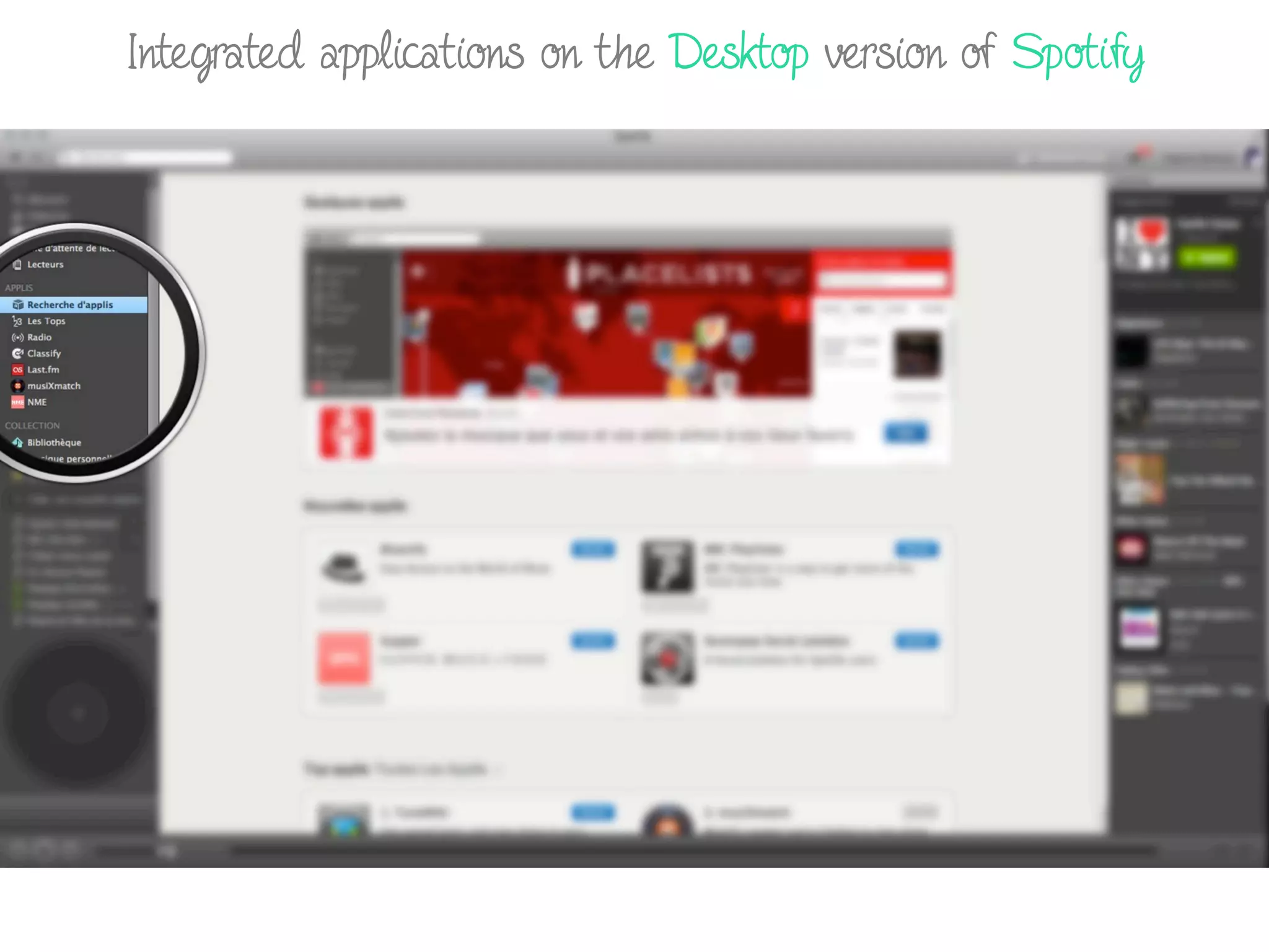 Integrated applications on the Desktop version of Spotify
 