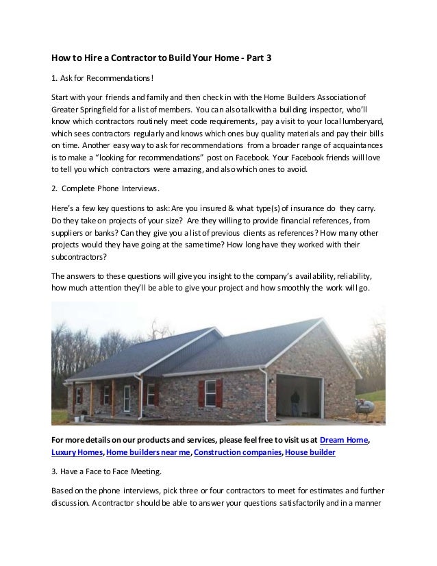 How To Hire A Contractor Build Your Home Part 3