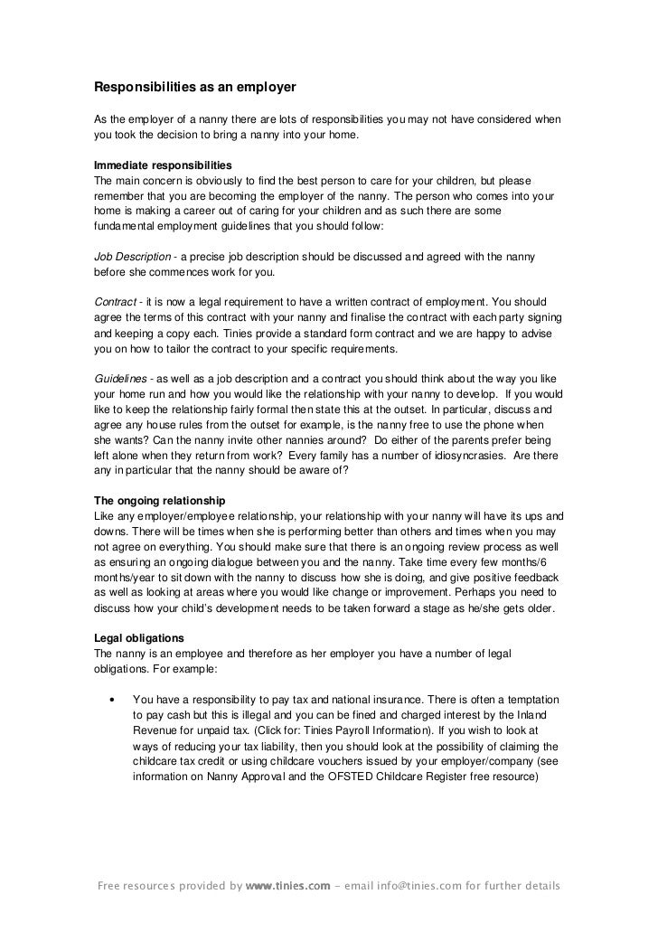 standard nanny contract