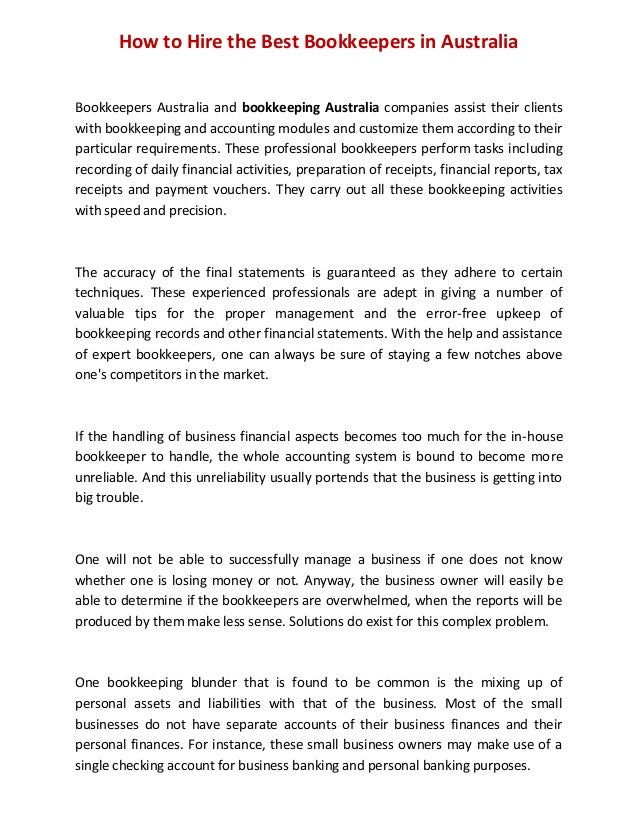 How to hire the best bookkeepers in australia