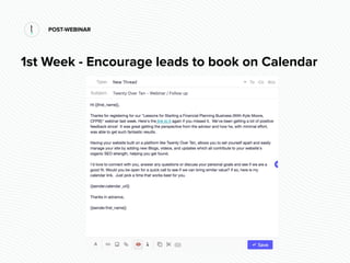 POST-WEBINAR
1st Week - Encourage leads to book on Calendar
 