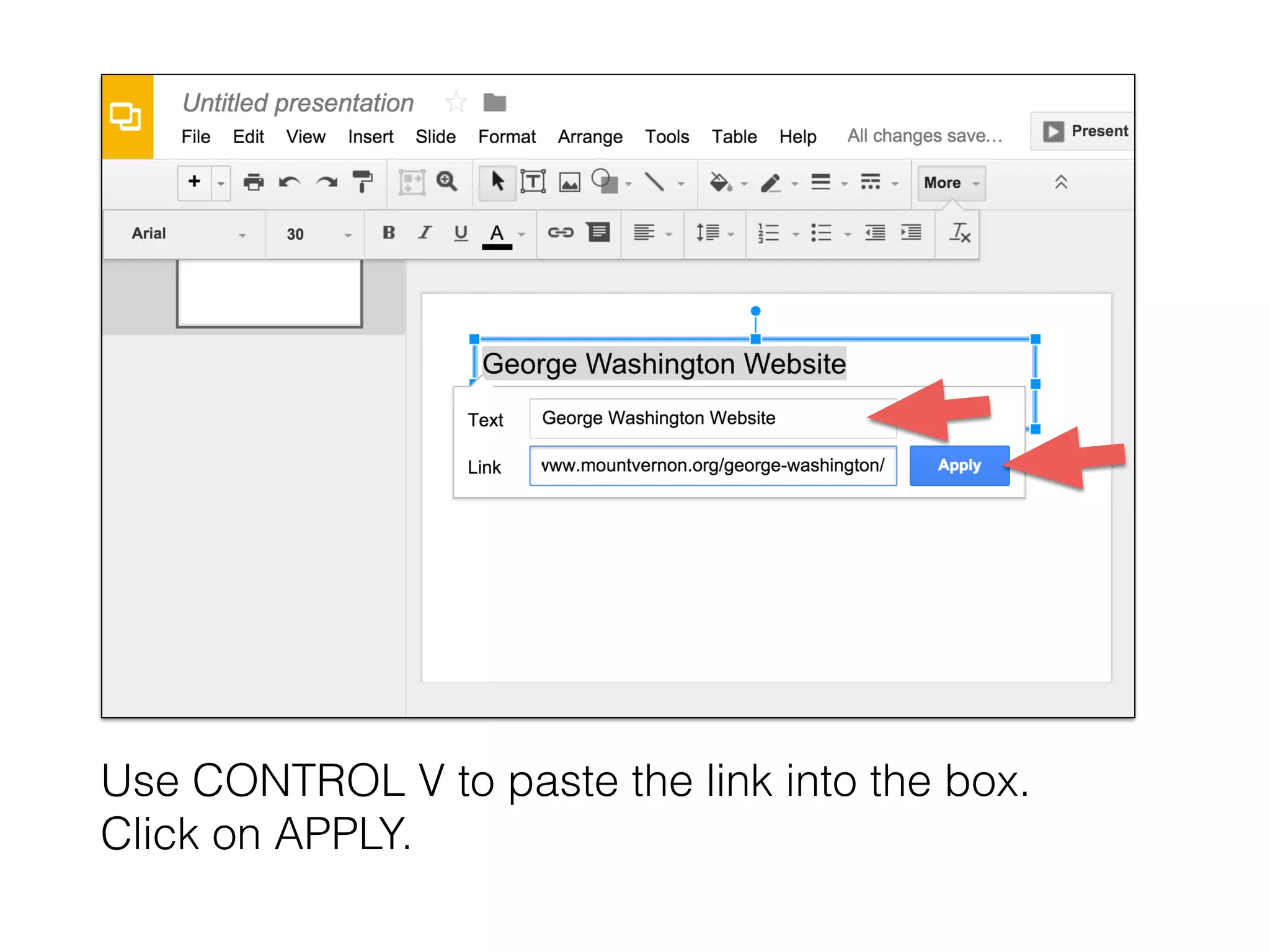 Use CONTROL V to paste the link into the box.
Click on APPLY.