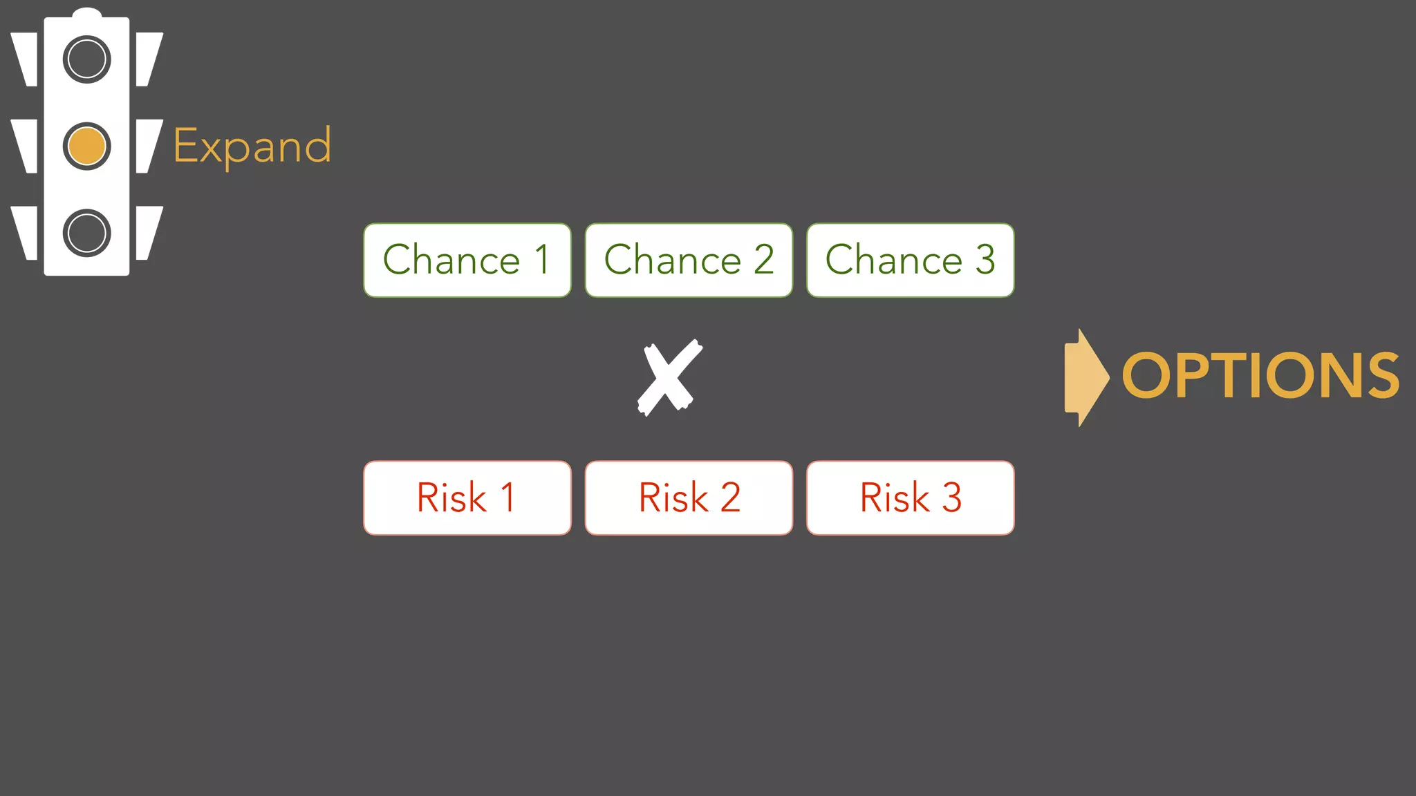 OPTIONS
Expand
Chance 1 Chance 2 Chance 3
Risk 1 Risk 2 Risk 3
 