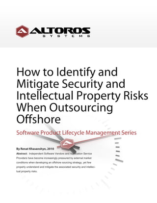 Abstract: Independent Software Vendors and Application Service
Providers have become increasingly pressured by external market
conditions when developing an offshore sourcing strategy, yet few
properly understand and mitigate the associated security and intellec-
tual property risks.
 
