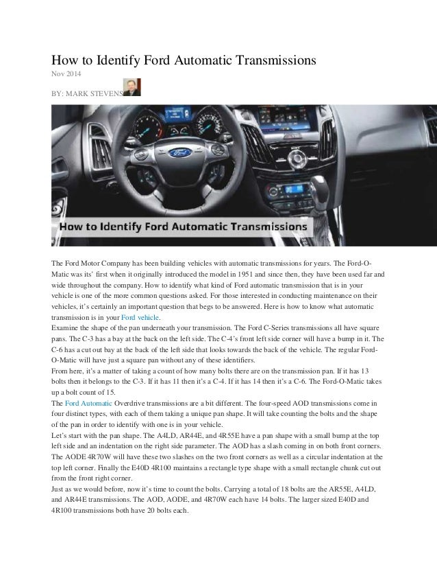 How to Identify Ford Automatic Transmissions