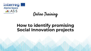 Online Training
How to identify promising
Social Innovation projects
 