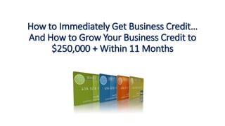 How to Immediately Get Business Credit…
And How to Grow Your Business Credit to
$250,000 + Within 11 Months
 