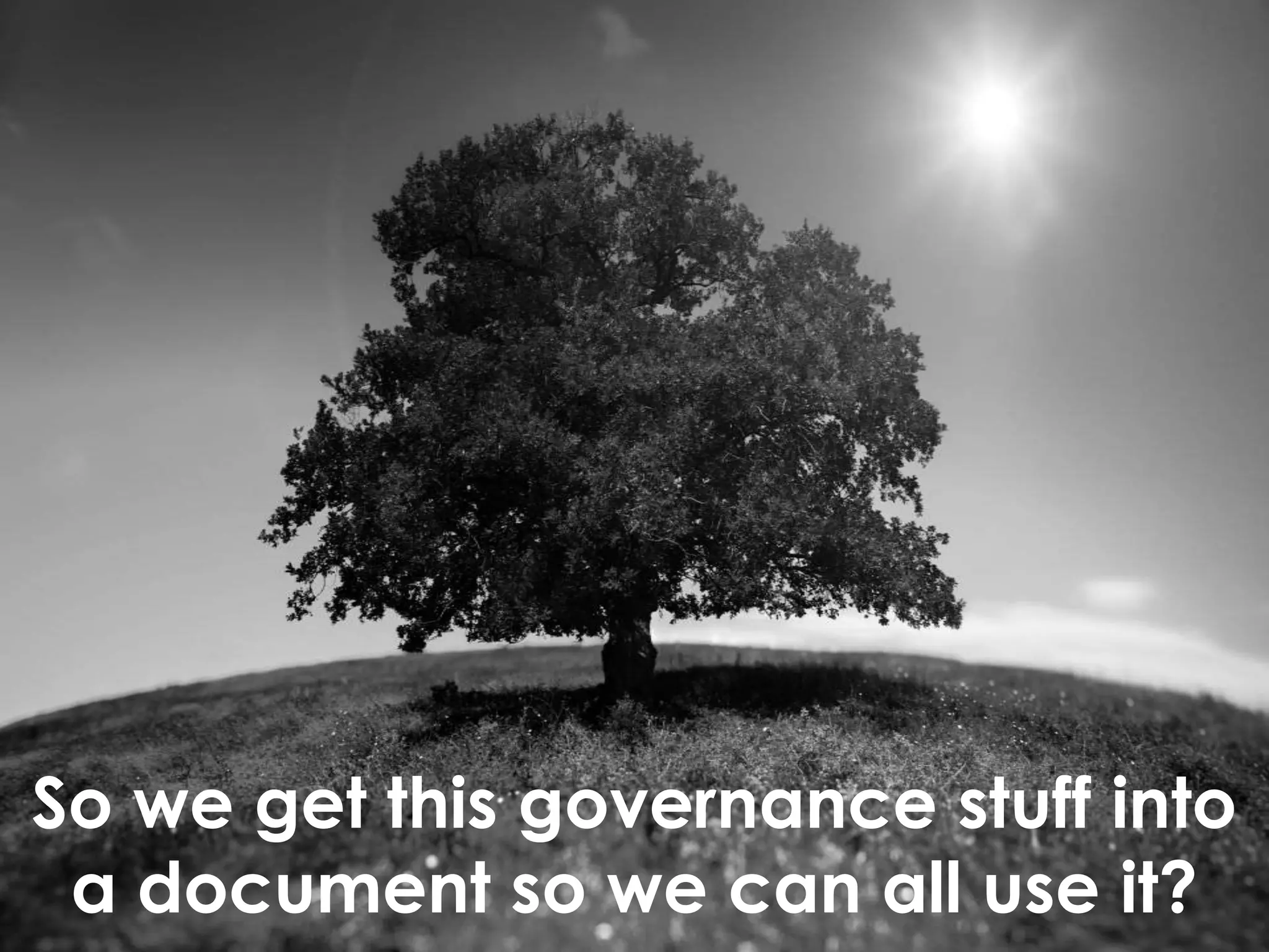 So we get this governance stuff into
 a document so we can all use it?
 