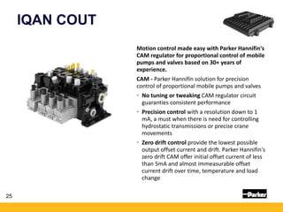 IQAN COUT
Motion control made easy with Parker Hannifin's
CAM regulator for proportional control of mobile
pumps and valve...