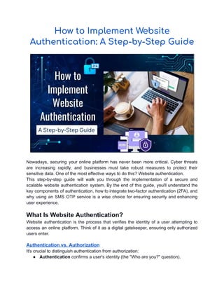 Website User Authentication Process How to Implement Website Authentication By MyOtpApp | PDF