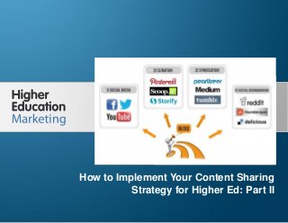 How to Implement Your Content Sharing Strategy for
Higher Ed: Part II
Slide 1
How to Implement Your Content Sharing
Strategy for Higher Ed: Part II
 