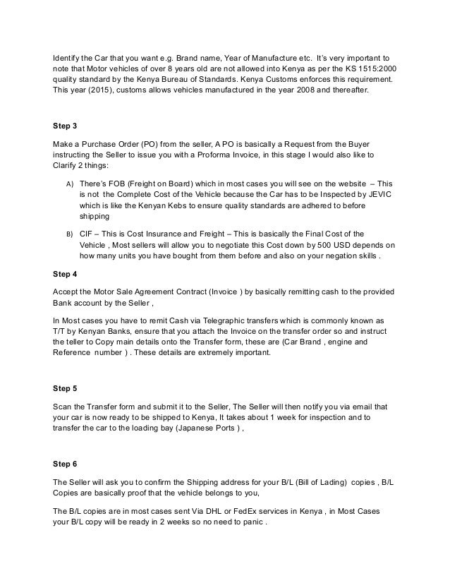 motor vehicle sale agreement form kenya