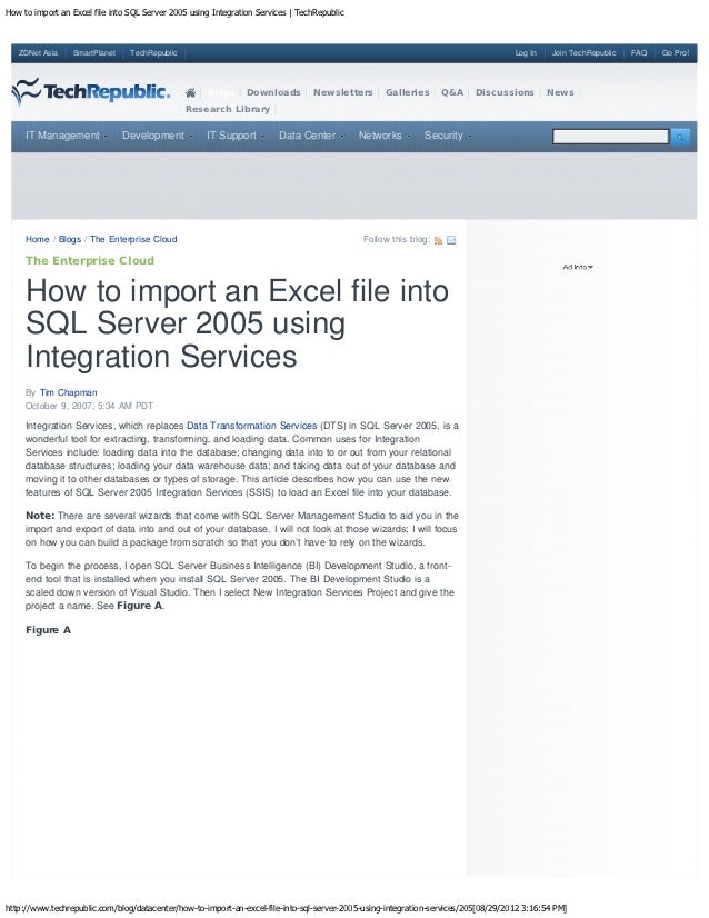 How To Import An Excel File Into Sql Server 2005 Using Integration Se 