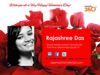 Wish you all a Very Happy Valentine’s Day!

Let’s Connect

Rajashree Das
Social Media Analyst, SImplify360
Part-Time relat...