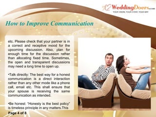 How to Improve Communication
etc. Please check that your partner is in
a correct and receptive mood for the
upcoming discu...