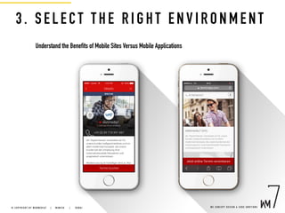 3. SELECT THE RI GHT ENVIRONMENT
Understand the Benefits of Mobile Sites Versus Mobile Applications
W E C O N C E P T D E S I G N & C O D E E M O T I O N S© C O P Y R I G H T B Y W E B M E D I A 7 | M U N I C H |   D U B A I
 