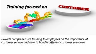 Training focused on
Provide comprehensive training to employees on the importance of
customer service and how to handle different customer scenarios
 