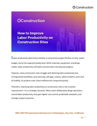 How to Improve Labor Productivity on Construction Sites | PDF