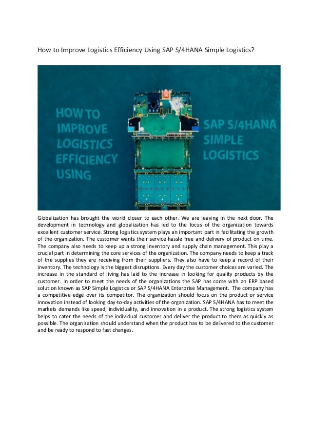 How to Improve Logistics Efficiency Using SAP S/4HANA Logistics?