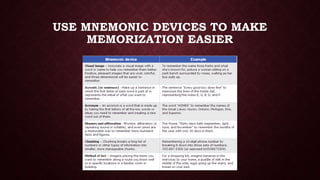 USE MNEMONIC DEVICES TO MAKE
MEMORIZATION EASIER

 