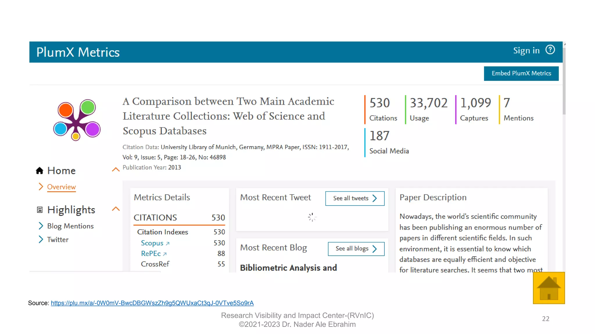 22
Research Visibility and Impact Center-(RVnIC)
©2021-2023 Dr. Nader Ale Ebrahim
Source: https://plu.mx/a/-0W0mV-BwcDBGWszZh9g5QWUxaCt3qJ-0VTve5So9rA
 