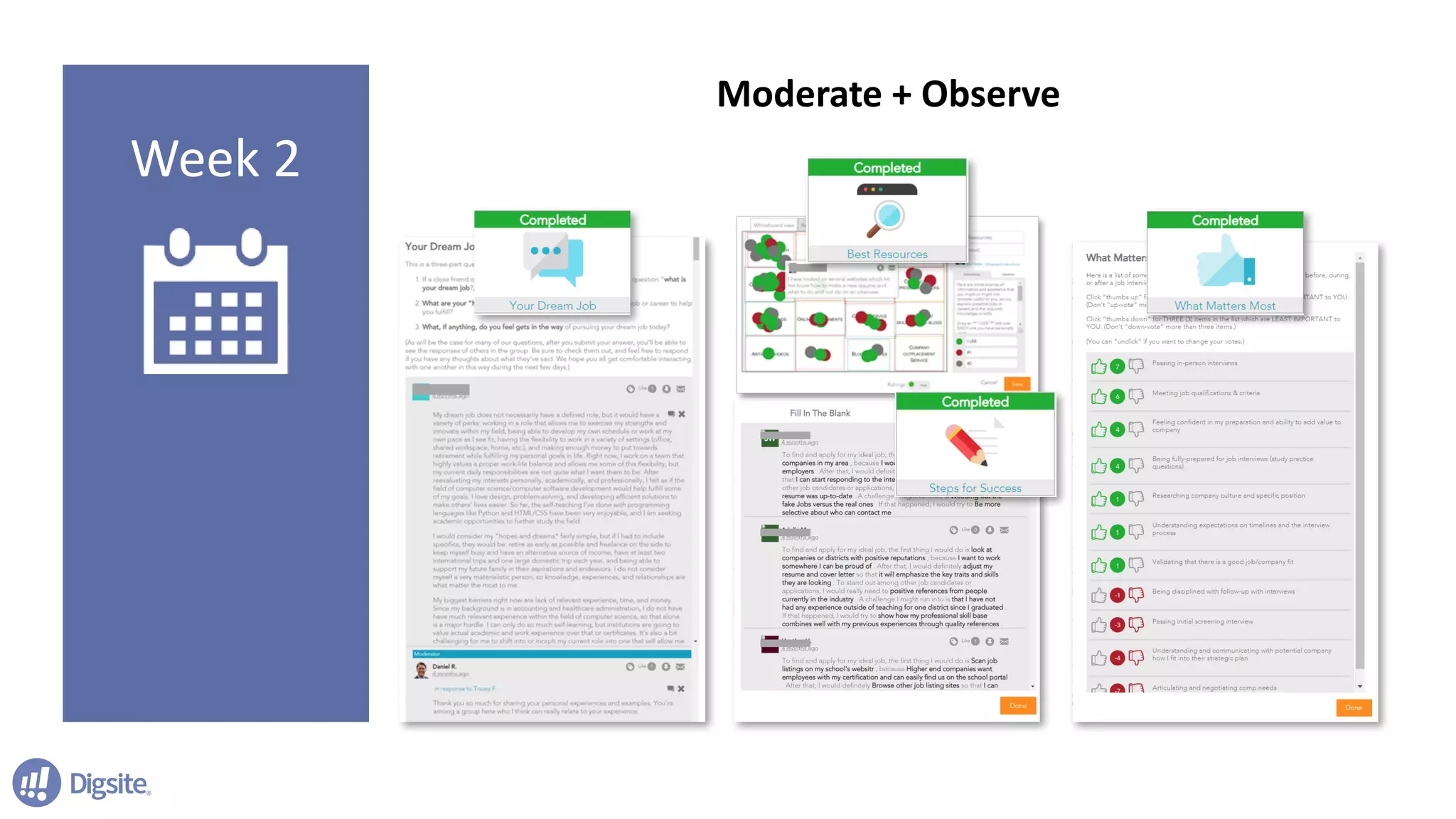 Week	2
Moderate	+	Observe
 