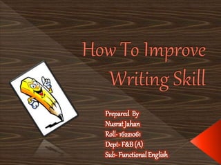 Prepared By
Nusrat Jahan
Roll- 16221061
Dept- F&B (A)
Sub- Functional English
 