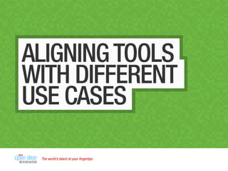 ALIGNINGTOOLS
WITH DIFFERENT
USE CASES
The world’s talent at your ﬁngertips
 